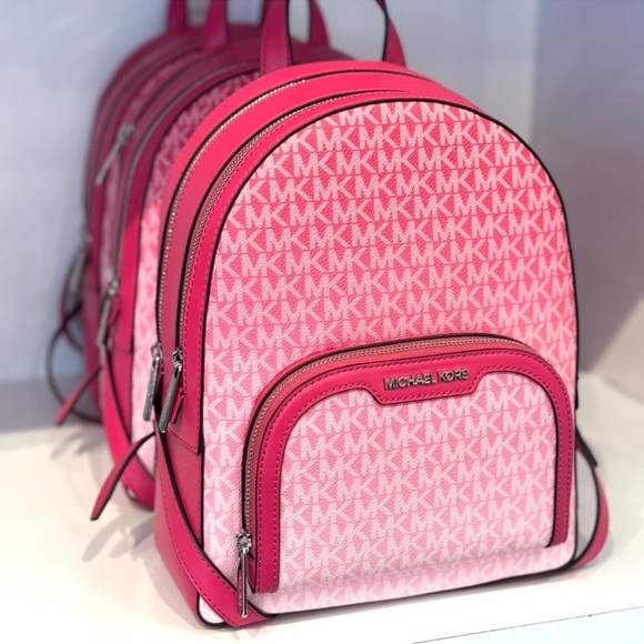 Michael Kors Jaycee Medium Ombré Signature Logo Backpack Dragonfruit - Picture 3 of 8